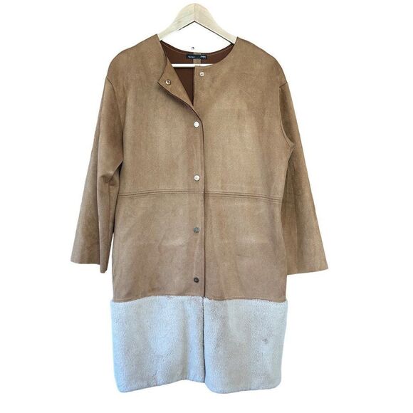 ZARA Womens Faux Fur Longer‎ Length Jacket Coat Brown Tan Size Small (??) - Picture 1 of 12